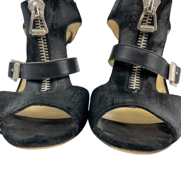 Jimmy Choo Max Was Zipper Sandal Bootie Black Waxed Suede Women's US 6 EU 37 - Picture 7 of 11